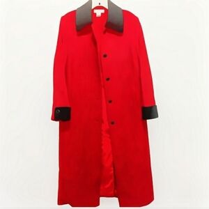 Preston and York petite wool trench coat w/velvet trim sz 14P Vintage dark red